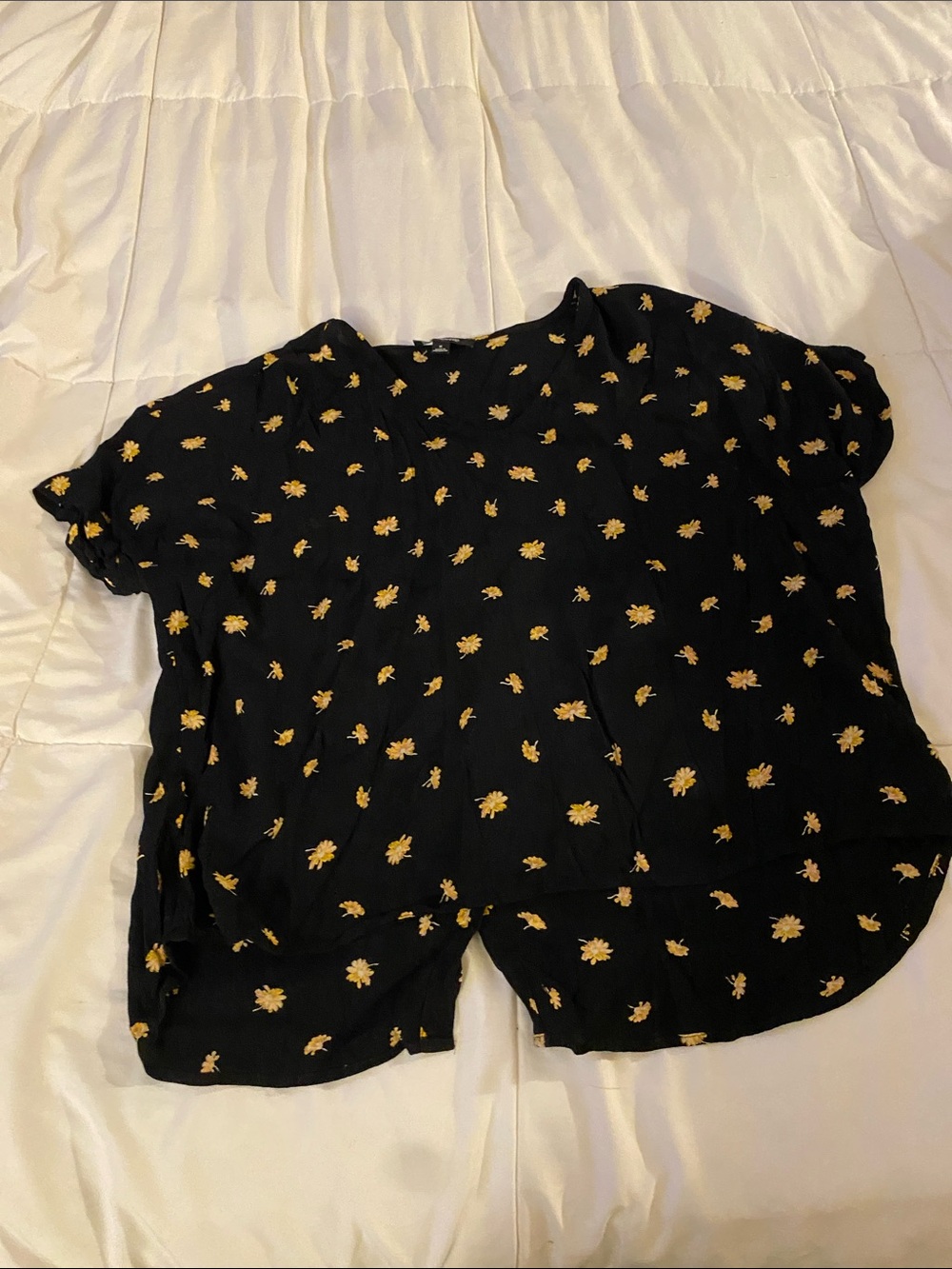 Madewell Black Short-Sleeve Blouse with Yellow Floral Print